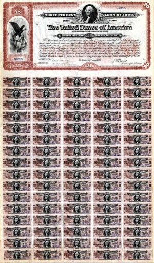 $20 Spanish American War Bond - Spectacular Condition