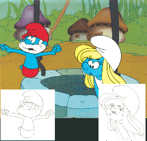 Papa Smurf and Smurfette - Cartoon Cel - Animation Cel