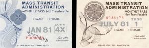 Pair of Mass Transit Administration Monthly Pass - American Bank Note Specimen