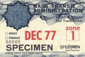 Mass Transit Administration Monthly Pass - American Bank Note Specimen