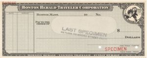 Boston Herald-Traveler Corp. - American Bank Note Company Specimen Checks