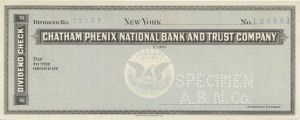 Chatham Phenix National Bank and Trust Co. - American Bank Note Company Specimen Checks