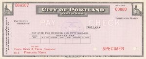 City of Portland - American Bank Note Company Specimen Checks