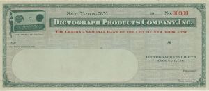 Dicktograph Products Corp. - American Bank Note Company Specimen Checks