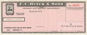 F.C. Huyck and Sons - American Bank Note Company Specimen Checks