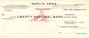 Marlin Arms Corp. - American Bank Note Company Specimen Checks