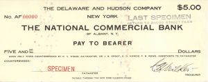 National Commercial Bank of Albany, N.Y. - American Bank Note Company Specimen Checks