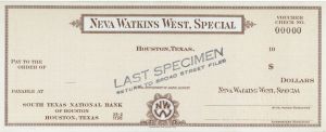 Neva Watkins West, Special - American Bank Note Company Specimen Checks