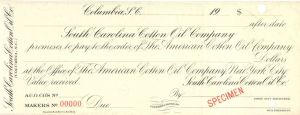 South Carolina Cotton Oil Co. - American Bank Note Company Specimen Checks