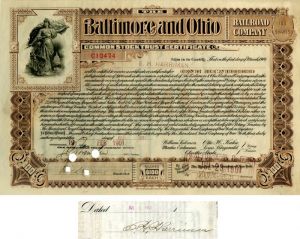 Baltimore and Ohio Railroad Issued to and Signed by E.H. Harriman