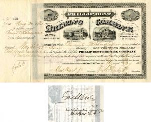 Philip Best Brewing Co. signed by Fred Pabst, E. Schandein and Charles Best, Jr. - Stock Certificate
