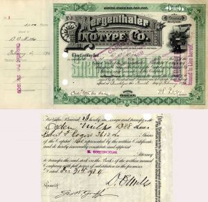 Ogden Mills signed Mergenthaler Linotype Co. - Stock Certificate