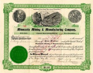 3M - Minnesota Mining and Manufacturing Co. signed by John Dwan & Henry S. Bryan - 1904 dated Autograph Stock Certificate - 2 of the 5 Founders