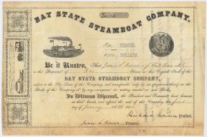 Richard Borden signed Bay State Steamboat Co - 1850's dated Autograph Stock Certificate
