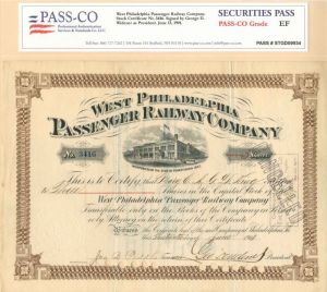 George Dunton Widener - Died on the Titanic - West Philadelphia Passenger Railway Co - Autograph Stock Certificate