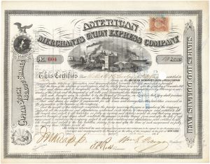 American Merchants Union Express Co. signed by William G. Fargo - 1868 dated Autograph Stock Certificate