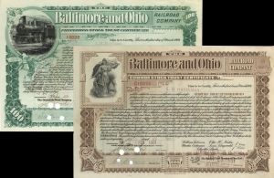 Baltimore and Ohio Railroad issued to and signed by Edward H. Harriman - Stock Certificate