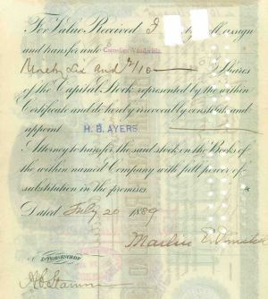  Beech Creek Railroad transferred to Cornelius Vanderbilt II - New York Railway Stock Certificate