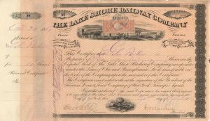 Lake Shore Railway Co. signed by J.H. Devereux - 1869 Railroad Stock Certificate