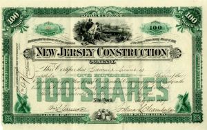 New Jersey Construction - Joshua L. Chamberlain signed - Stock Certificate