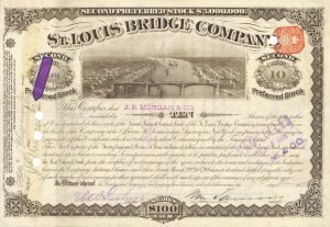 J. Pierpont Morgan, Jr. Signs St. Louis Bridge Co. - 1896 dated Autograph Bridge Stock Certificate