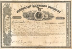 American Express Co. Issued to and Signed by Wm. G. Fargo - Stock Certificate