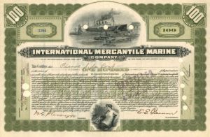 International Mercantile Marine issued to not signed by Pierre S. DuPont - Co. that Made the Titanic - Stock Certificate