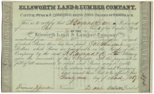 Daniel Webster signed Ellsworth Land and Lumber Co. - Autograph Stock Certificate - Only 2 Known