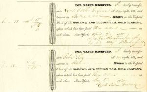 Pair of Mohawk and Hudson Rail Road Co. Transfers 1 signed by Lynde Catlin - Stock Certificate