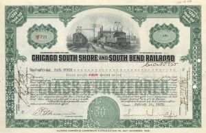 Chicago South Shore and South Bend Railroad signed by Samuel Insull, Jr. - 1929 dated Stock Certificate