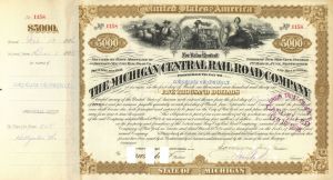 Michigan Central Railroad Co. Issued to Cornelius Vanderbilt - $5,000 Railway Bond