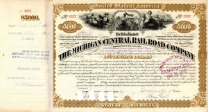 Michigan Central Railroad Co. Issued to F.W. Vanderbilt - $5,000 Bond