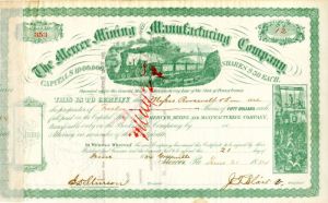 Mercer Mining and Manufacturing Co. Issued to Roosevelt and Son - Stock Certificate