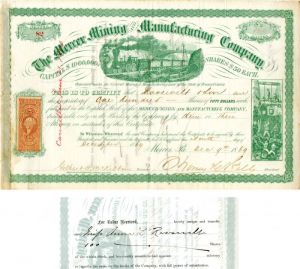 Mercer Mining and Manufacturing Co. transferred to Anna L. Roosevelt - Stock Certificate