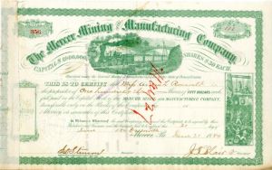Mercer Mining and Manufacturing Co. Issued to Anna L. Roosevelt - Stock Certificate