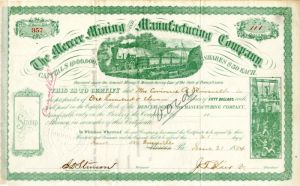 Mercer Mining and Manufacturing Co. Issued to Corinne R. Roosevelt - Stock Certificate