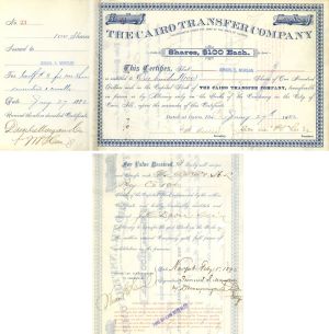Cairo Transfer Co. Issued to Junius S. Morgan - 1882 dated Railway Stock Certificate - Signed at Back by Attorney for Junius S. Morgan