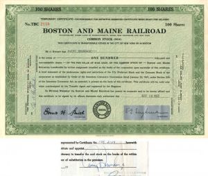 Boston and Maine Railroad signed by Avery Brundage - Stock Certificate