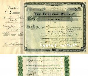 Terminal Railway of Buffalo Transferred to C. Vanderbilt (Jr.) - Stock Certificate