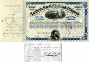 Northern Pacific Railroad Co. signed by Wm. G. Fargo - Stock Certificate