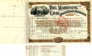 Mahoning Coal Railroad Co. signed by Edward S. Harkness - Stock Certificate