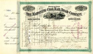 Mahoning Coal Railroad Co. Issued to Estate of Augustus Schell - Stock Certificate