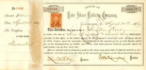 Lake Shore Railway Co. signed by J.H. Devereux - Railroad Stock Certificate