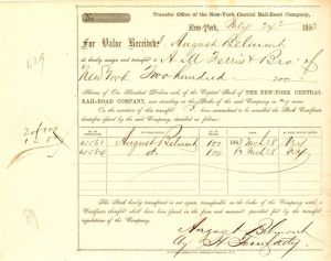 New-York Central Rail-Road Co. Stock Transfer signed by Attorney for August Belmont