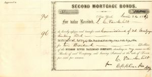 Hudson River Railroad Co. issued to Commodore Cornelius Vanderbilt - Transfer Receipt for Bonds