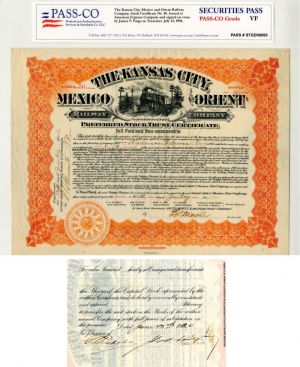 Kansas City, Mexico and Orient Railway Co. signed by James F. Fargo - Stock Certificate