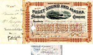 Puget Sound and Alaska Steamship Co. signed by Wm. Rockefeller - Stock Certificate