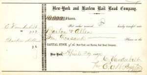 New-York and Harlem Rail Road Co. signed by E.V.W. Rossiter - Stock Certificate