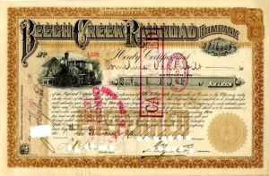 Beech Creek Railroad Co. issued to Cornelius Vanderbilt Jr. - Stock Certificate