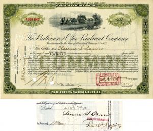 Baltimore and Ohio Railroad Co. issue to and signed by Clarence S. Darrow - Stock Certificate